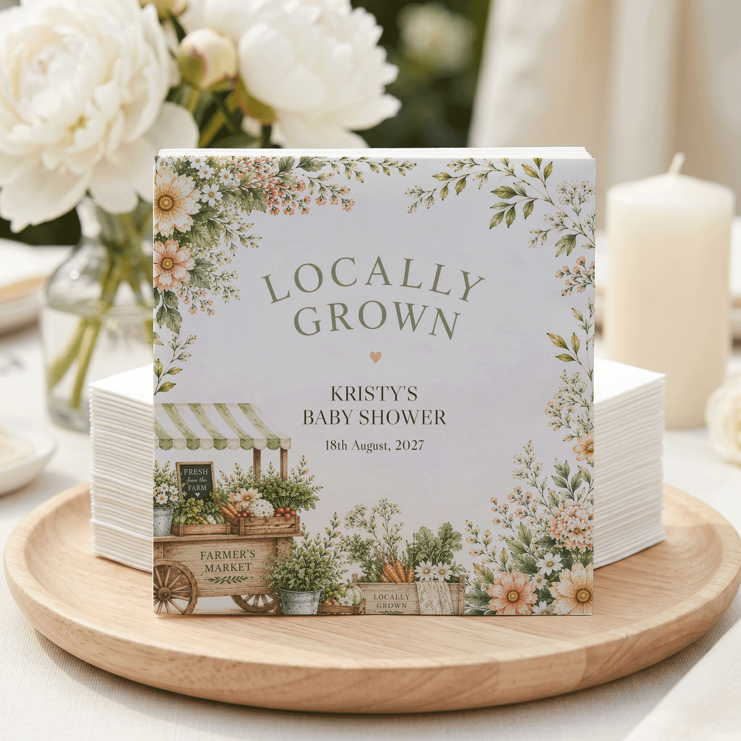 Locally Grown Baby Shower Napkins, Farmers Market Personalized - Pretty Gifted