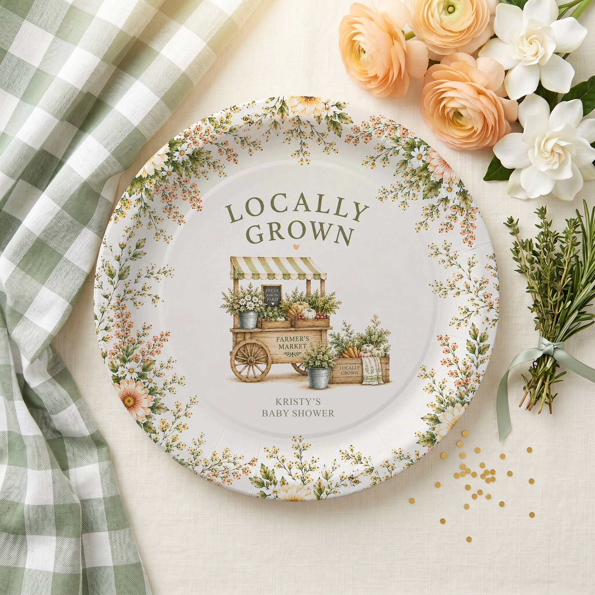 Locally Grown Baby Shower Plates, Farmer's Market, Personalized - Pretty Gifted