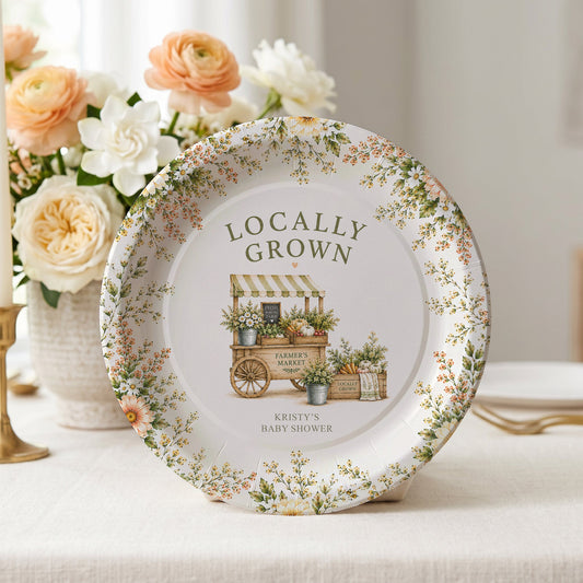 Locally Grown Baby Shower Plates, Farmer's Market, Personalized - Pretty Gifted