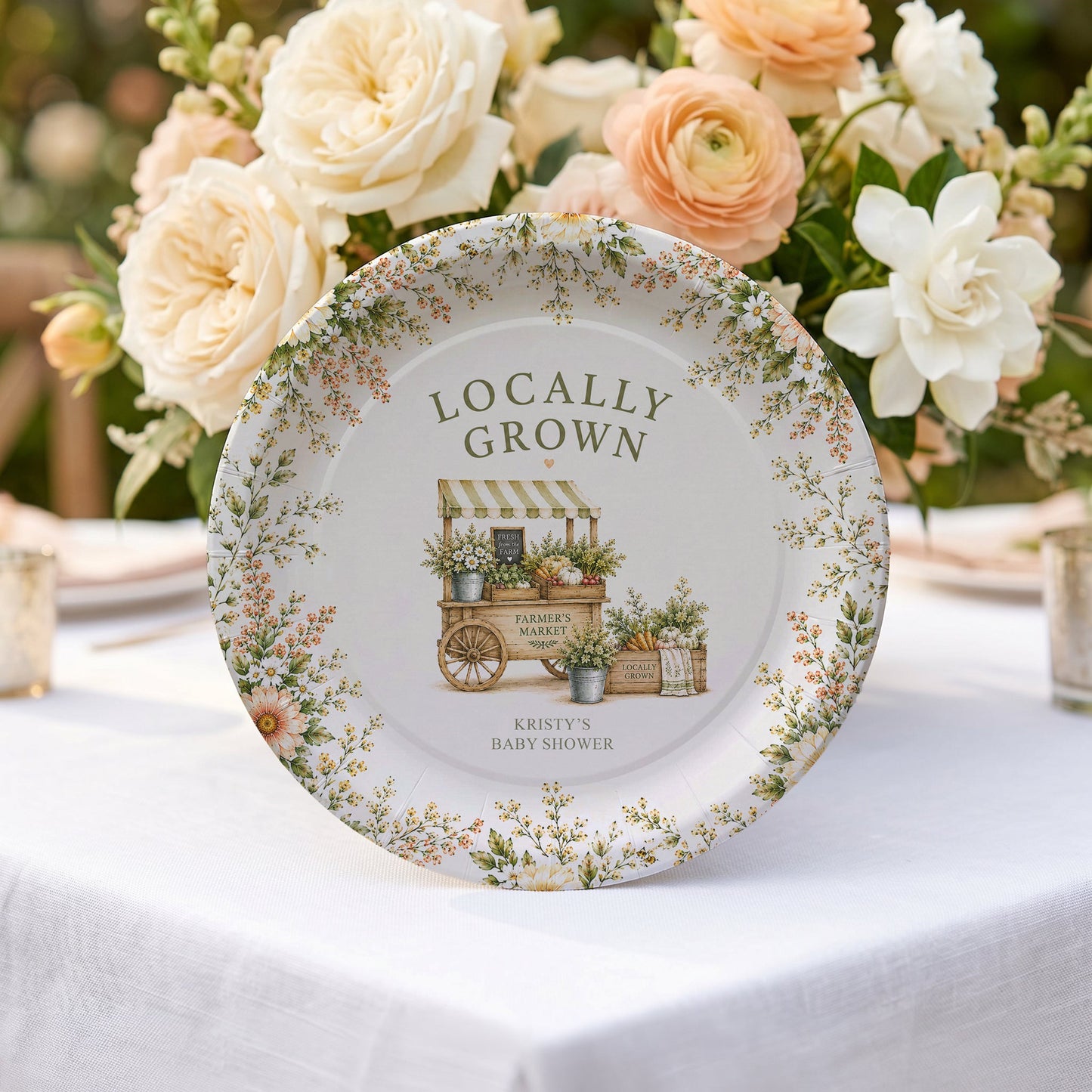 Locally Grown Baby Shower Plates, Farmer's Market, Personalized - Pretty Gifted