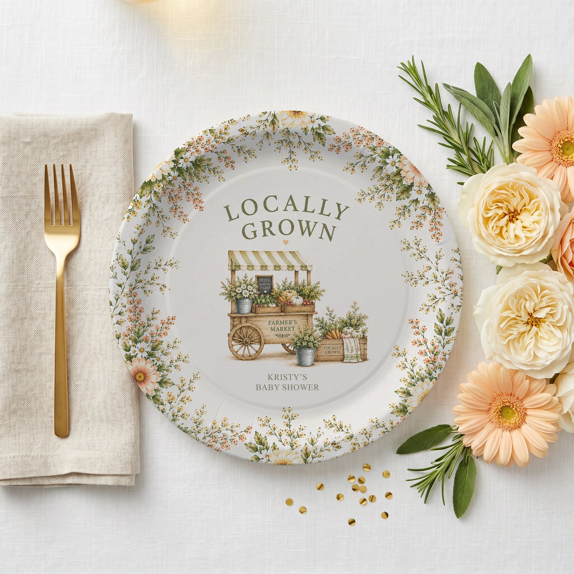 Locally Grown Baby Shower Plates, Farmer's Market, Personalized - Pretty Gifted