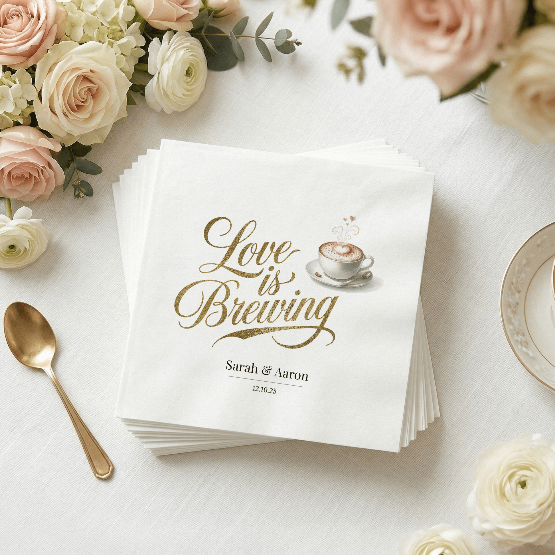 Love is Brewing Napkins, Coffee Themed Bridal Shower - Pretty Gifted