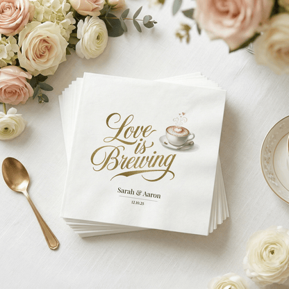 Love is Brewing Napkins, Coffee Themed Bridal Shower - Pretty Gifted