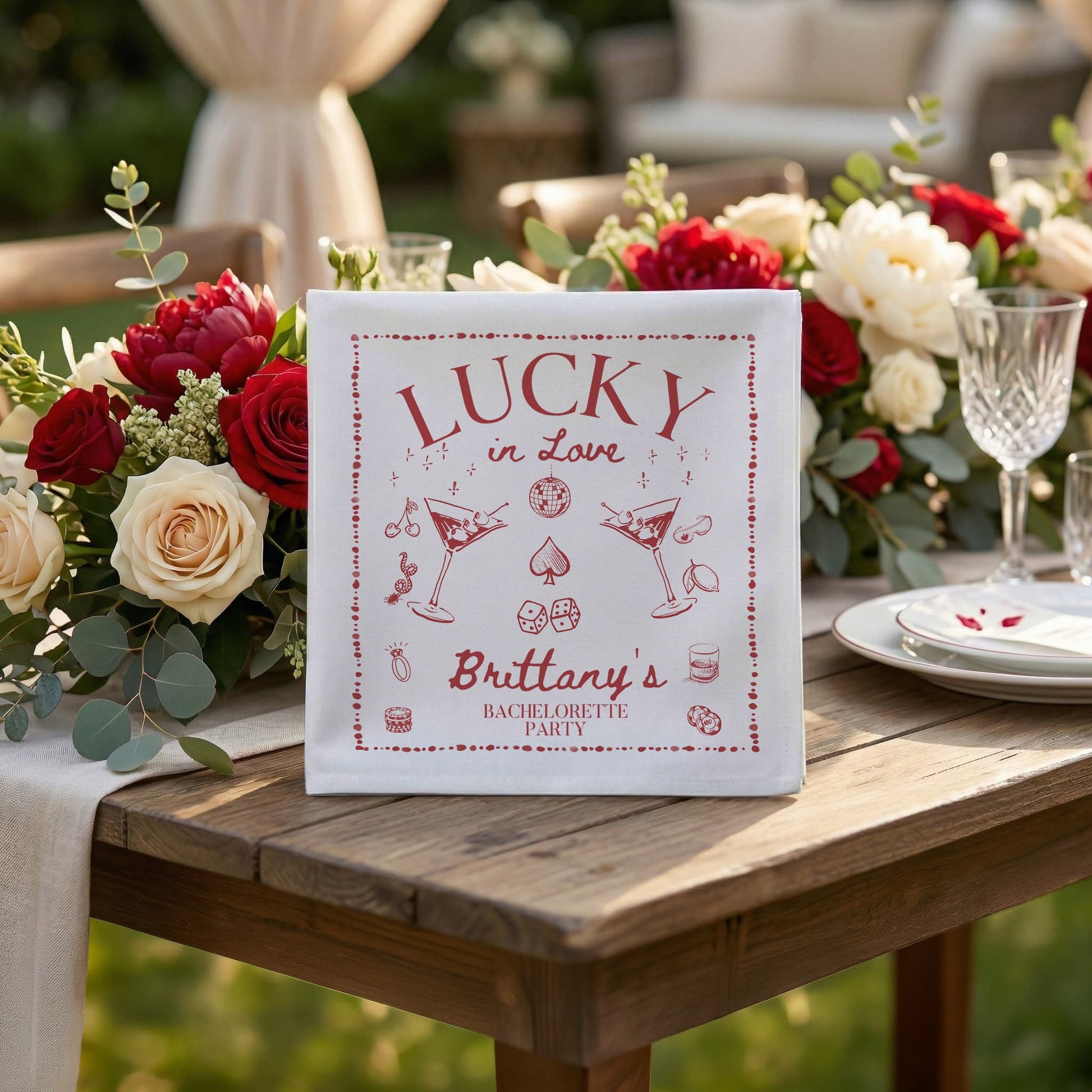 Lucky in Love Napkins, Bachelorette Party Supplies - Pretty Gifted