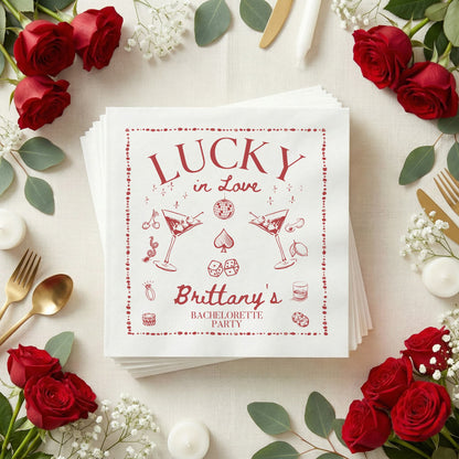 Lucky in Love Napkins, Bachelorette Party Supplies - Pretty Gifted