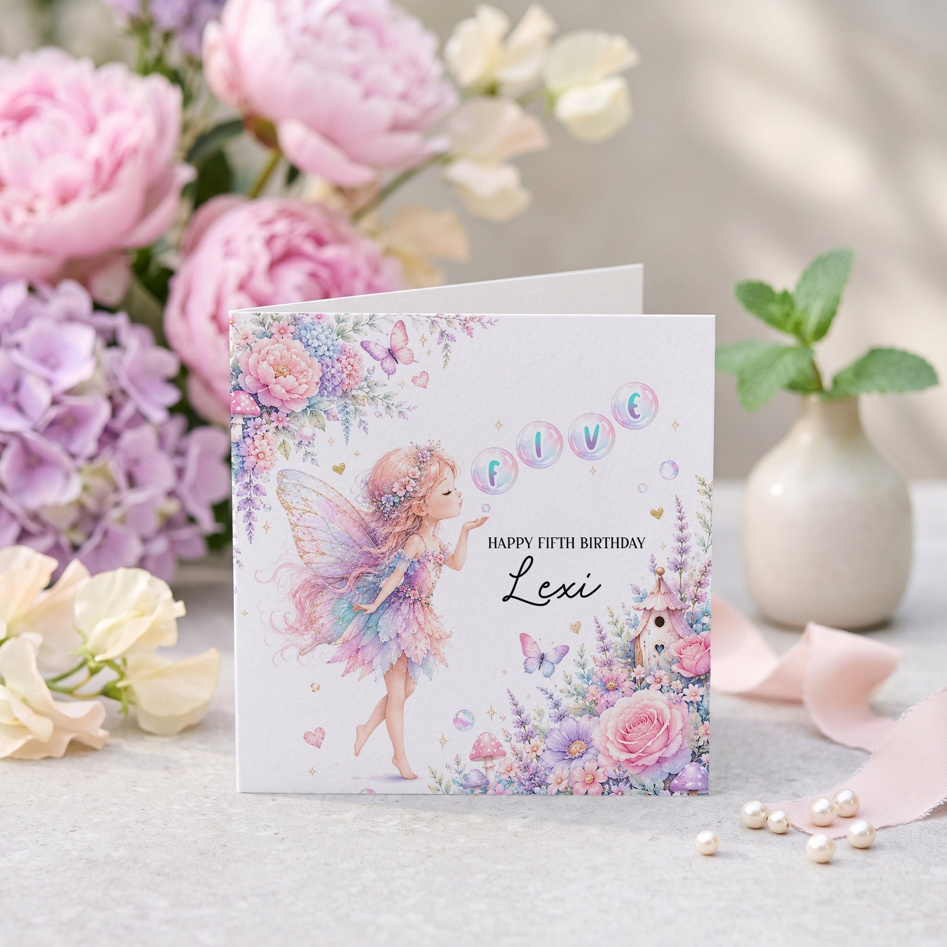 Magical Fairy 5th Birthday Card, Personalized with Name - Pretty Gifted