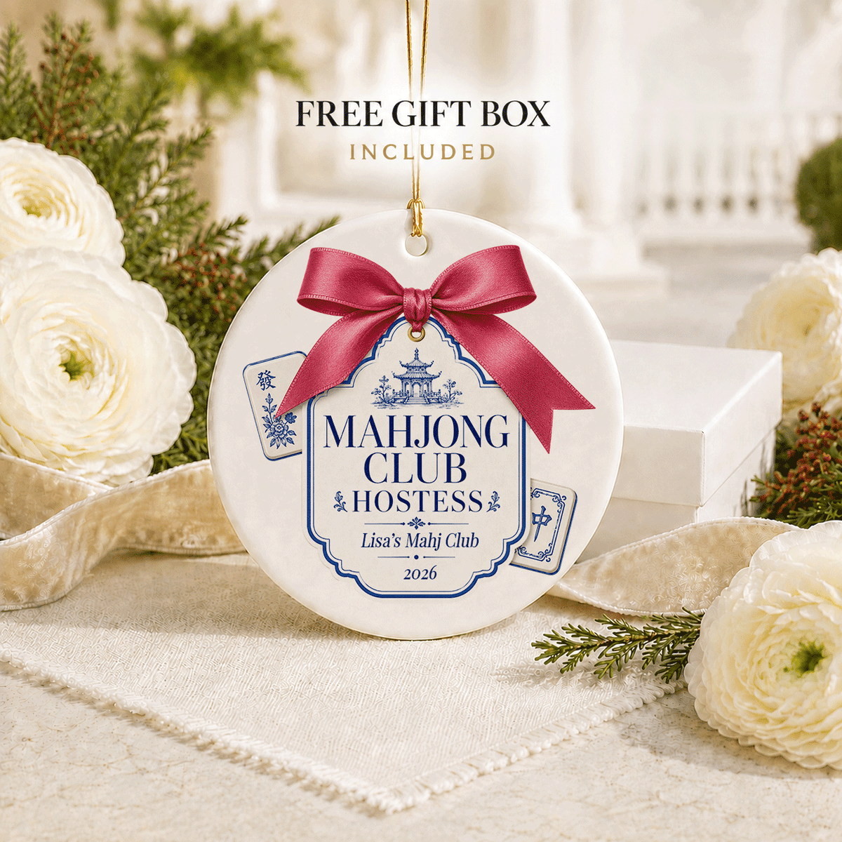 Mahjong Club Hostess Christmas Ornament, Personalized - Pretty Gifted