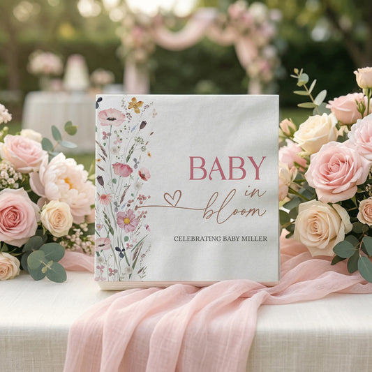 Baby in Bloom Napkins, Pink Wildflower Girl Baby Shower