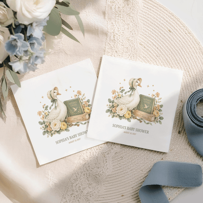 Mother Goose Baby Shower Napkins, Sage Storybook Style - Pretty Gifted