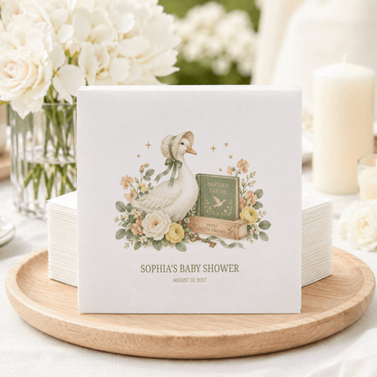 Mother Goose Baby Shower Napkins, Sage Storybook Style - Pretty Gifted