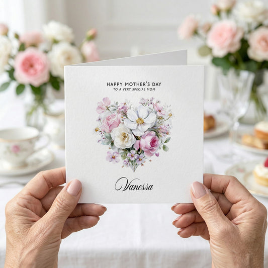 Mother's Day Card, Floral Heart Personalized Mom Gift - Pretty Gifted