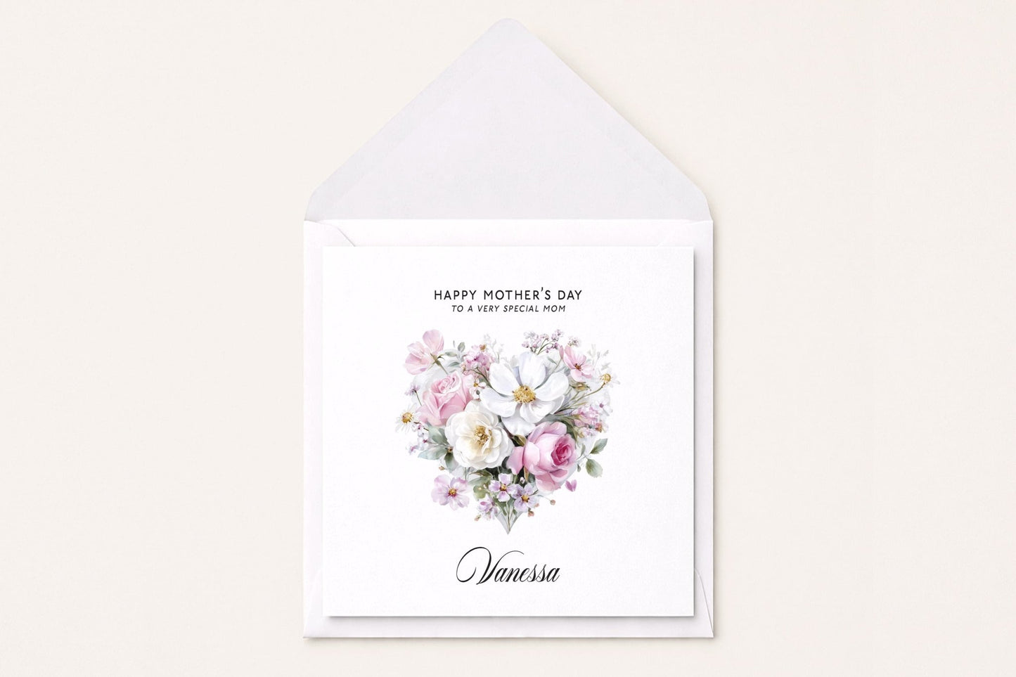 Mother's Day Card, Floral Heart Personalized Mom Gift - Pretty Gifted