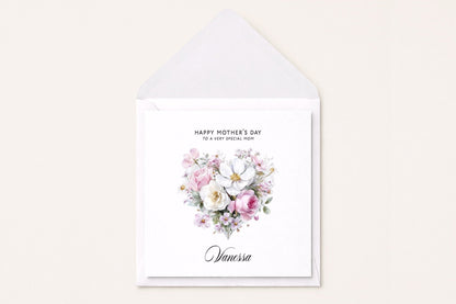 Mother's Day Card, Floral Heart Personalized Mom Gift - Pretty Gifted