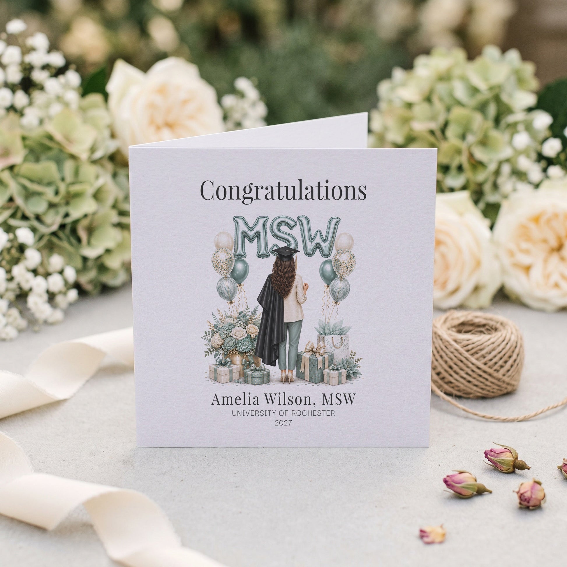 MSW Graduation Card, Personalized Social Work Grad Gift - Pretty Gifted