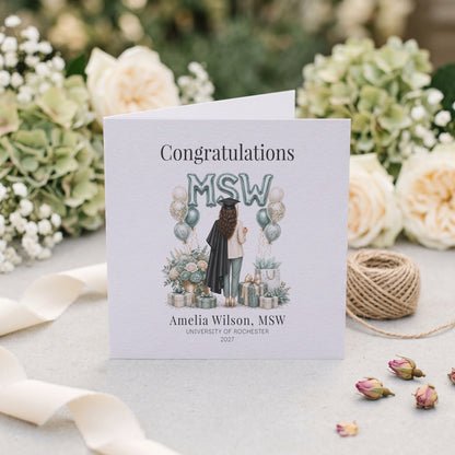 MSW Graduation Card, Personalized Social Work Grad Gift - Pretty Gifted