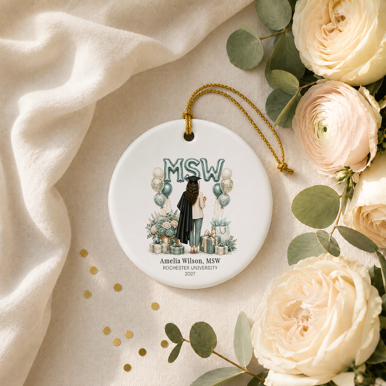 MSW Graduation Ornament, Personalized Social Work Gift - Pretty Gifted