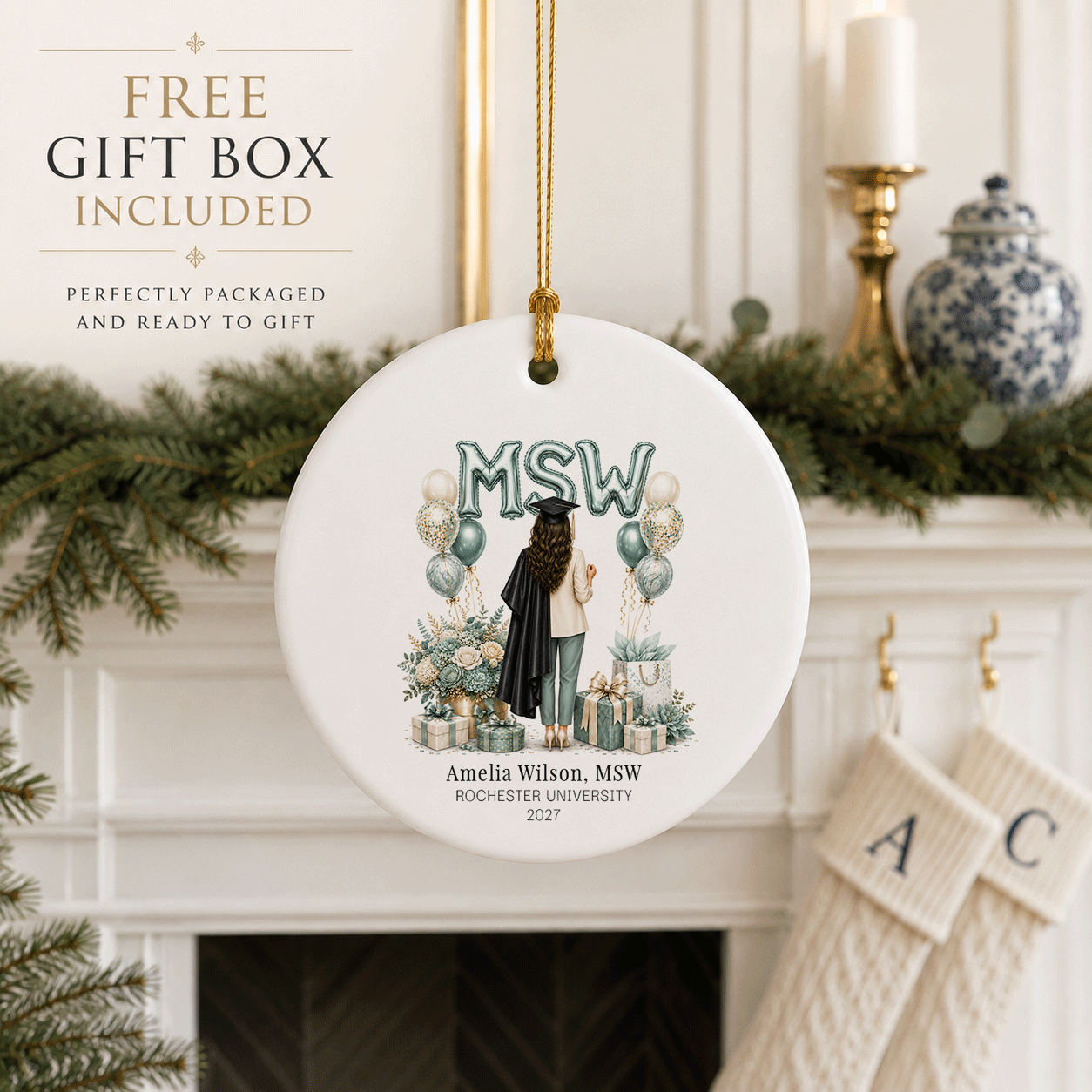 MSW Graduation Ornament, Personalized Social Work Gift - Pretty Gifted