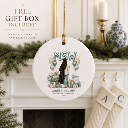 MSW Graduation Ornament, Personalized Social Work Gift - Pretty Gifted