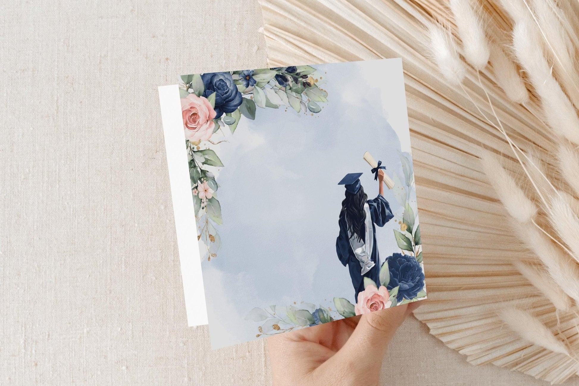 Navy Blush Graduation Card Personalized, Congrats Grad Watercolor - Pretty Gifted