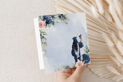 Navy Blush Graduation Card Personalized, Congrats Grad Watercolor - Pretty Gifted