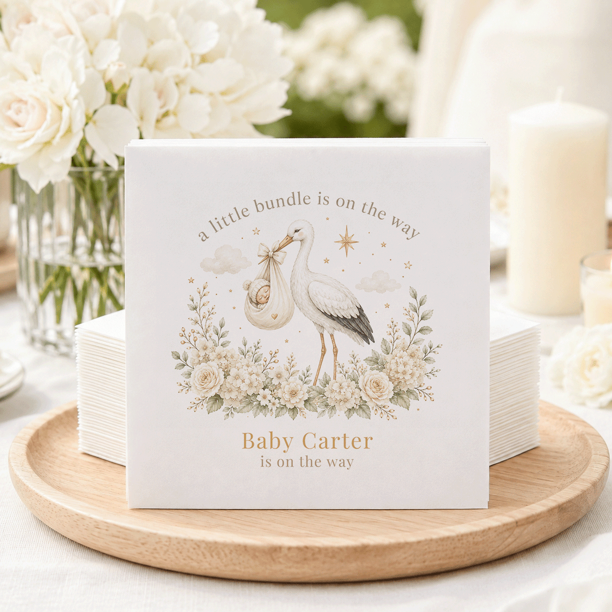 Neutral Stork A Little Bundle Baby Shower Napkins - Pretty Gifted