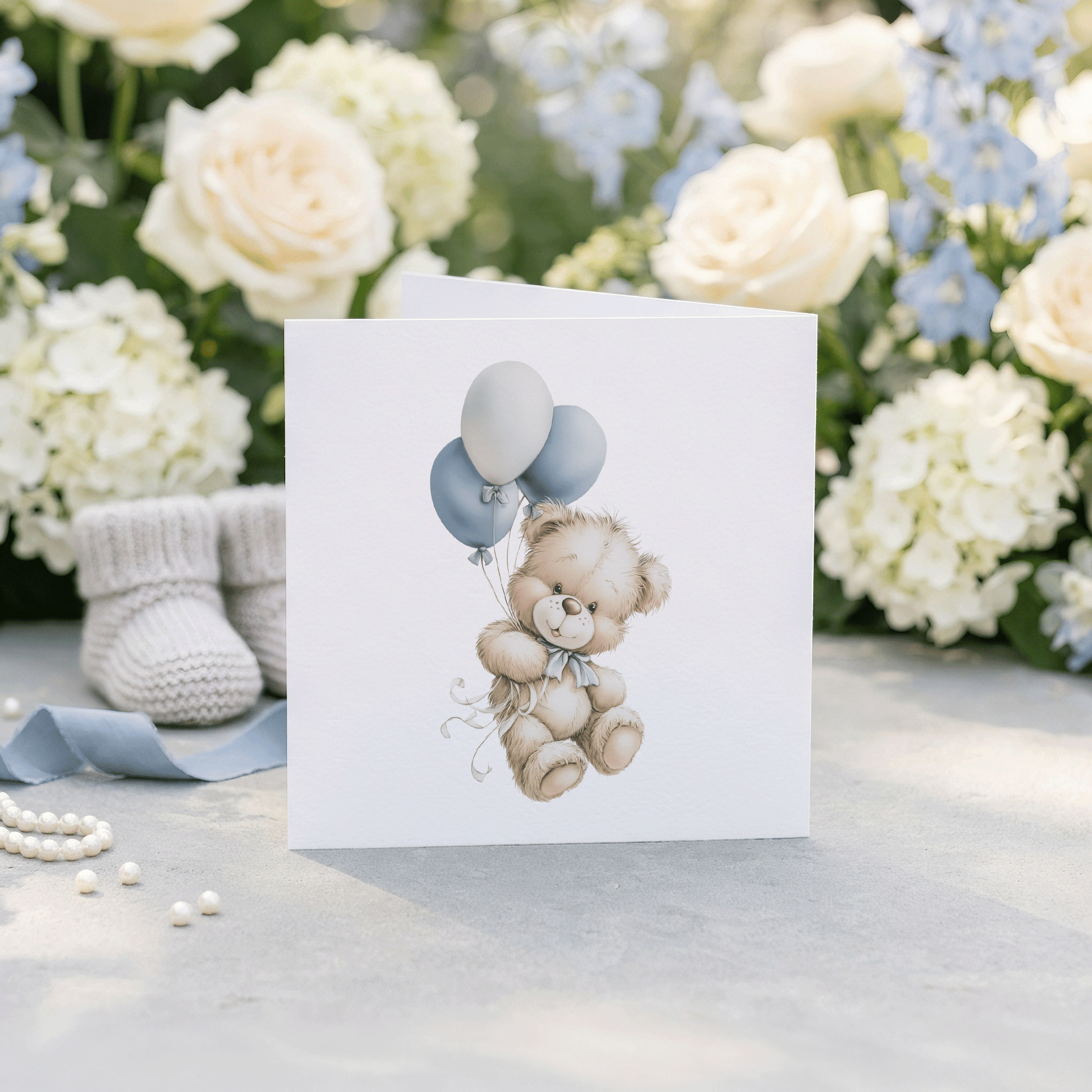 New Baby Boy Card, Personalized Teddy Bear Keepsake - Pretty Gifted