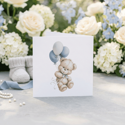 New Baby Boy Card, Personalized Teddy Bear Keepsake - Pretty Gifted