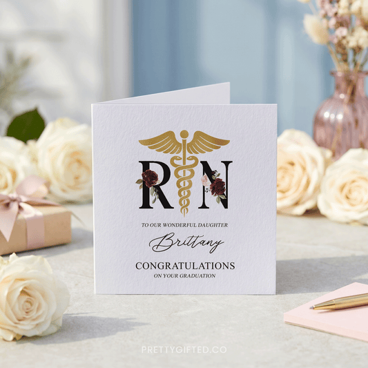 Nurse Graduation Card Daughter Personalized RN Congratulations Floral Keepsake - Pretty Gifted