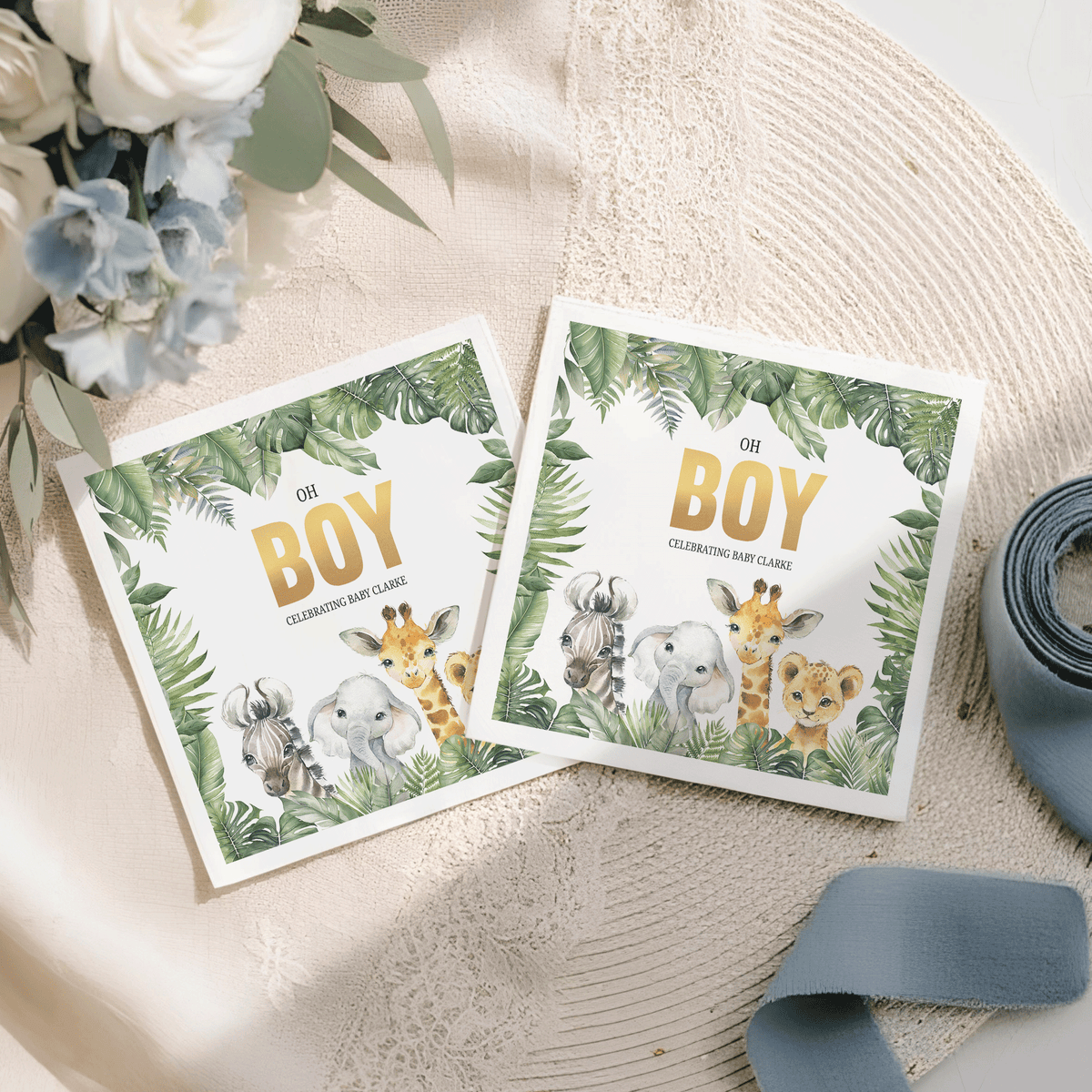 Oh Boy Baby Shower Napkins, Tropical Safari Animals - Pretty Gifted