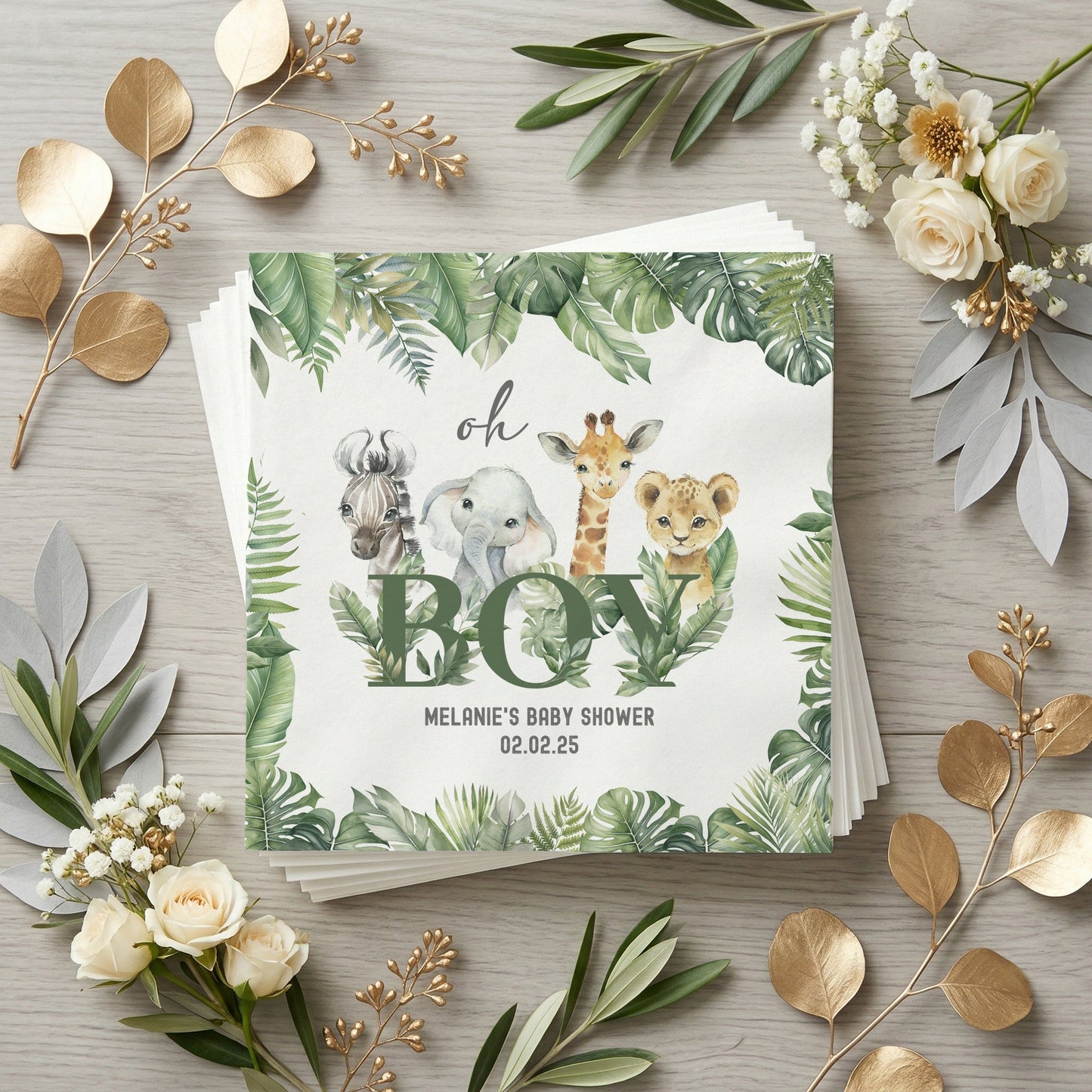 Oh Boy Safari Napkins, Jungle Animal Boy Baby Shower - Pretty Gifted