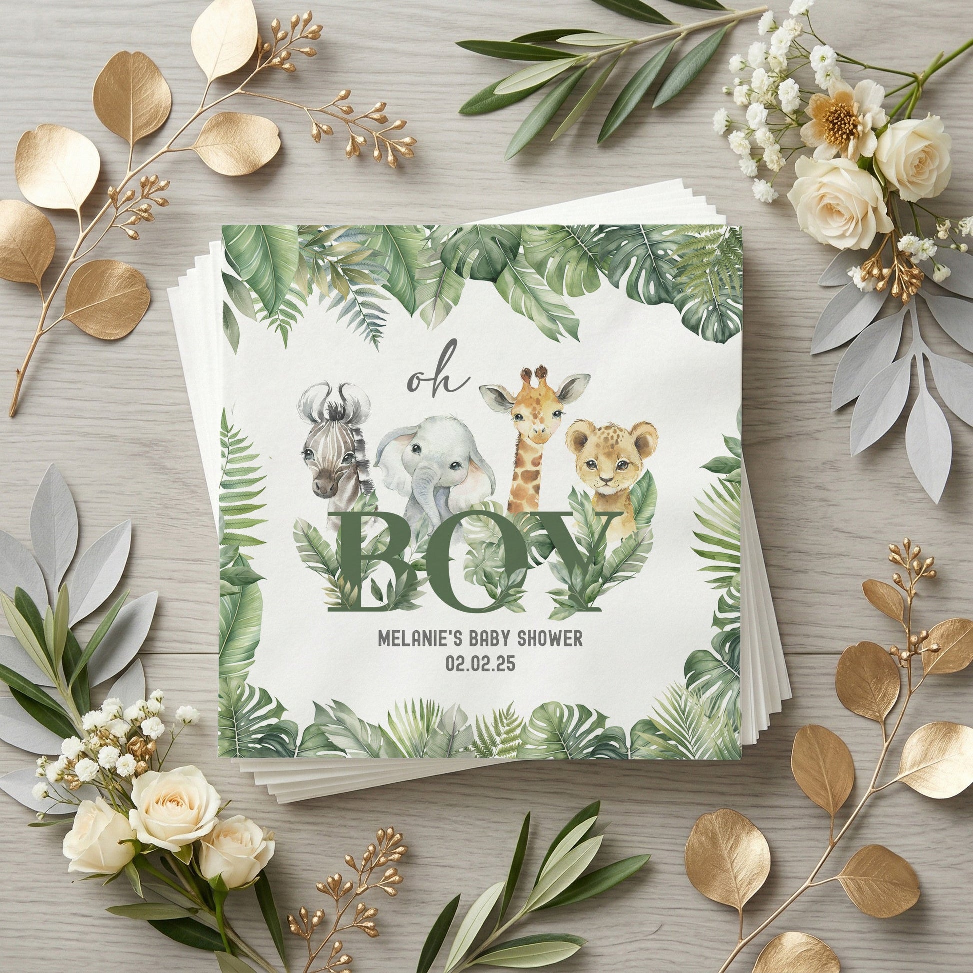 Oh Boy Safari Napkins, Jungle Animal Boy Baby Shower - Pretty Gifted