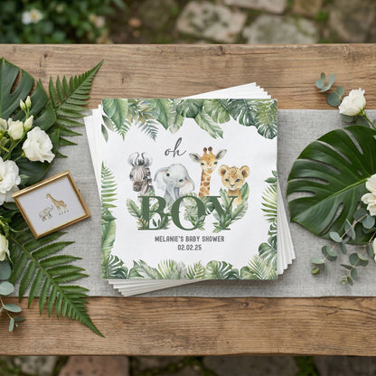 Oh Boy Safari Napkins, Jungle Animal Boy Baby Shower - Pretty Gifted