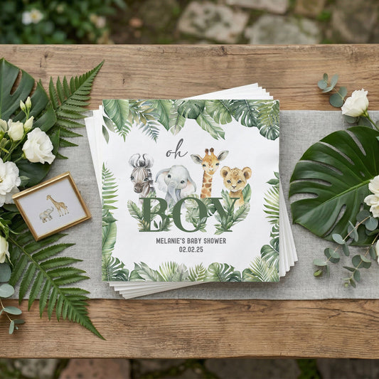 Oh Boy Safari Napkins, Jungle Animal Boy Baby Shower - Pretty Gifted