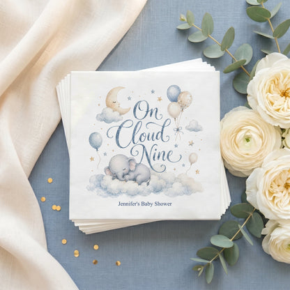 On Cloud Nine Boy Baby Shower Napkins, Personalized - Pretty Gifted