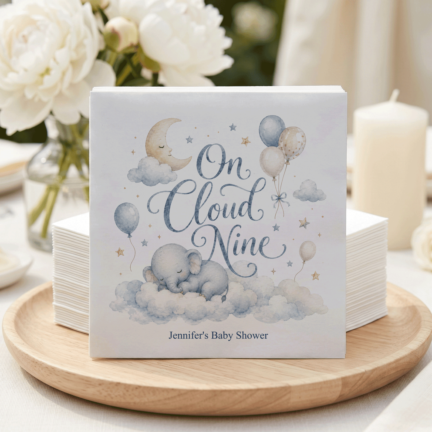 On Cloud Nine Boy Baby Shower Napkins, Personalized - Pretty Gifted
