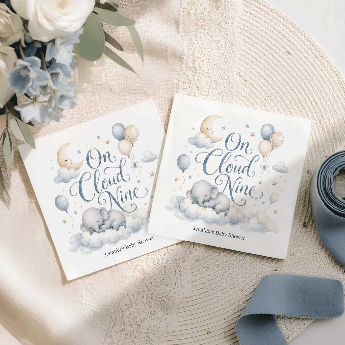 On Cloud Nine Boy Baby Shower Napkins, Personalized - Pretty Gifted