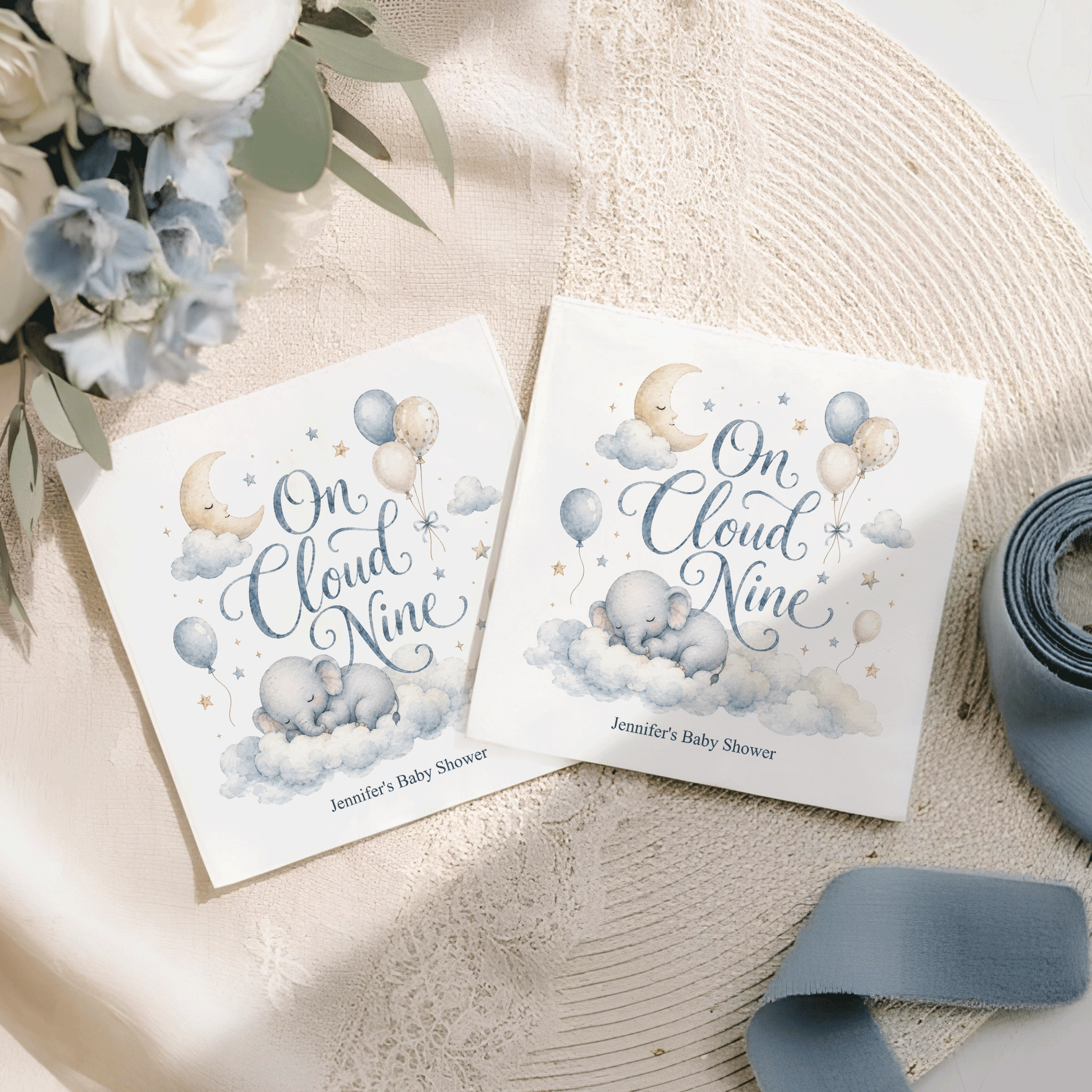 On Cloud Nine Boy Baby Shower Napkins, Personalized - Pretty Gifted