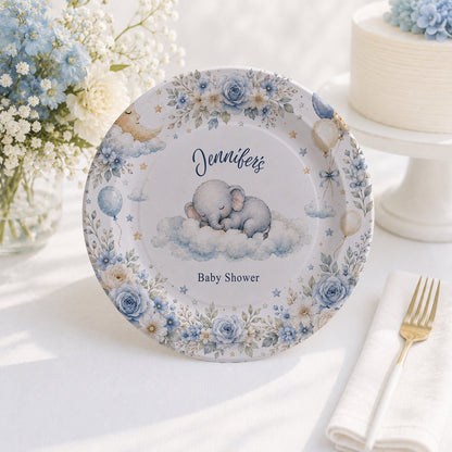 On Cloud Nine Boy Baby Shower Plates, Personalized Blue - Pretty Gifted