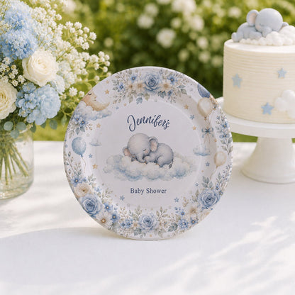 On Cloud Nine Boy Baby Shower Plates, Personalized Blue - Pretty Gifted