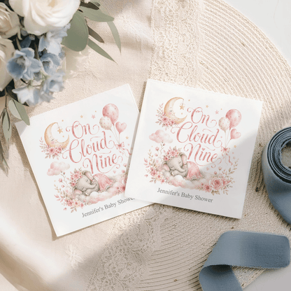 On Cloud Nine Girl Baby Shower Napkins, Personalized - Pretty Gifted