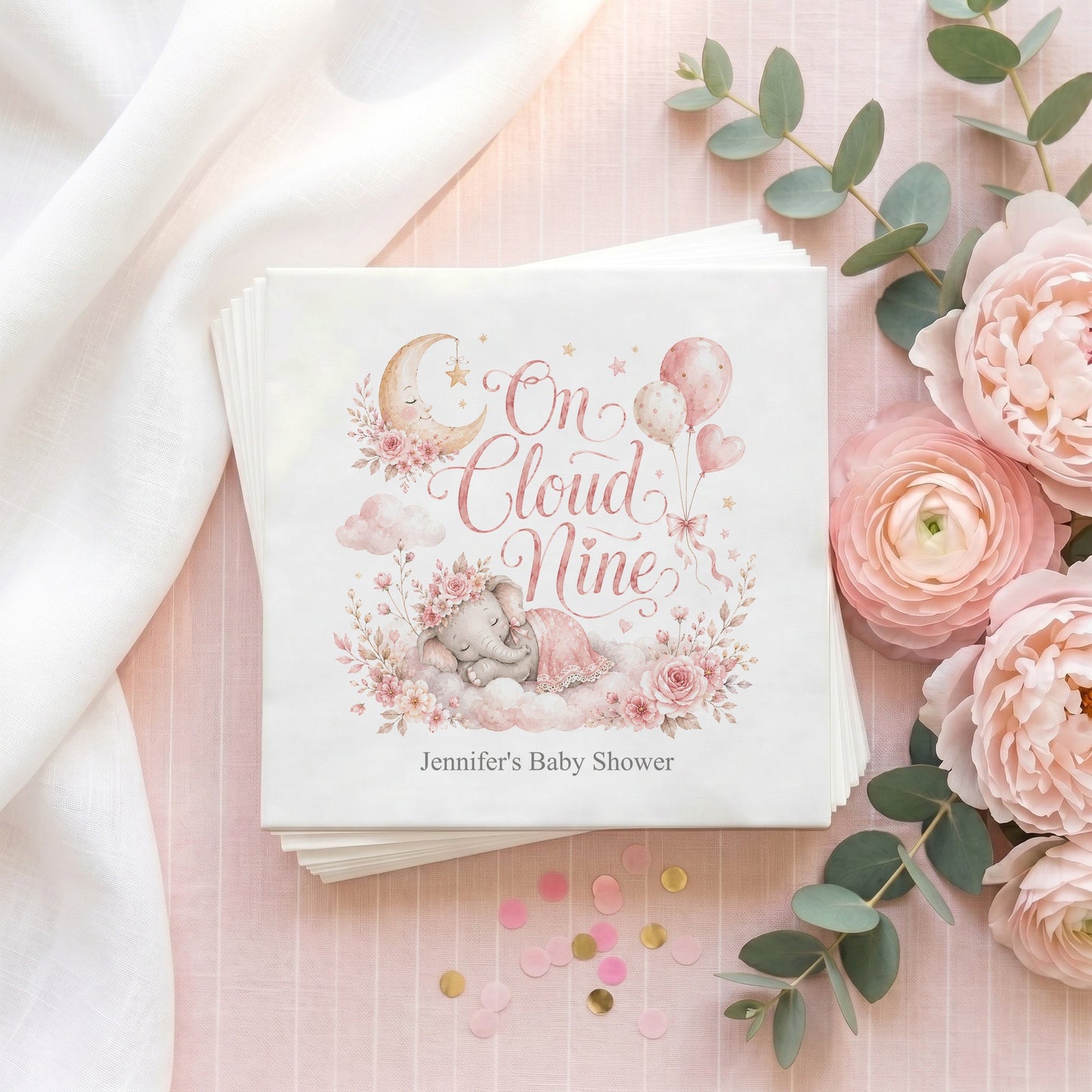 On Cloud Nine Girl Baby Shower Napkins, Personalized - Pretty Gifted