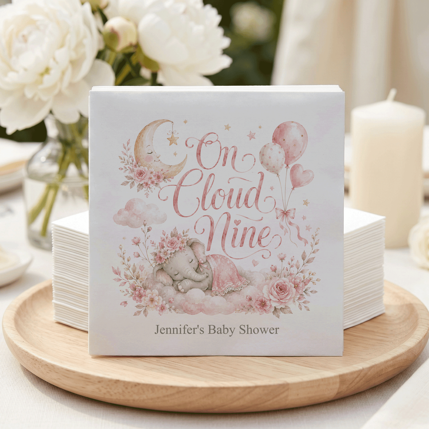 On Cloud Nine Girl Baby Shower Napkins, Personalized - Pretty Gifted