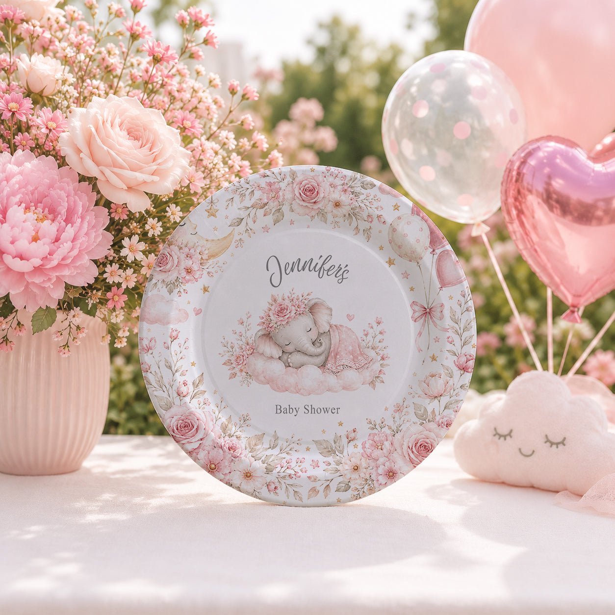 On Cloud Nine Girl Baby Shower Plates, Personalized Pink - Pretty Gifted