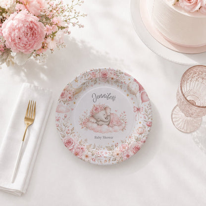 On Cloud Nine Girl Baby Shower Plates, Personalized Pink - Pretty Gifted