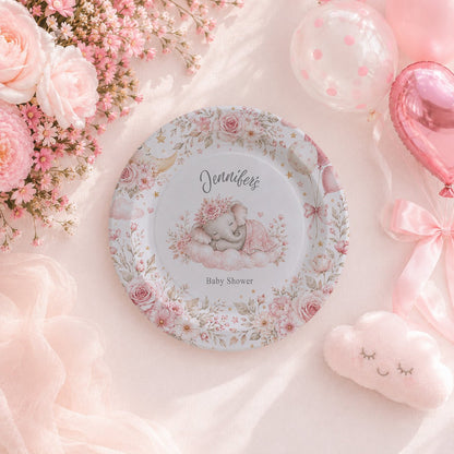On Cloud Nine Girl Baby Shower Plates, Personalized Pink - Pretty Gifted