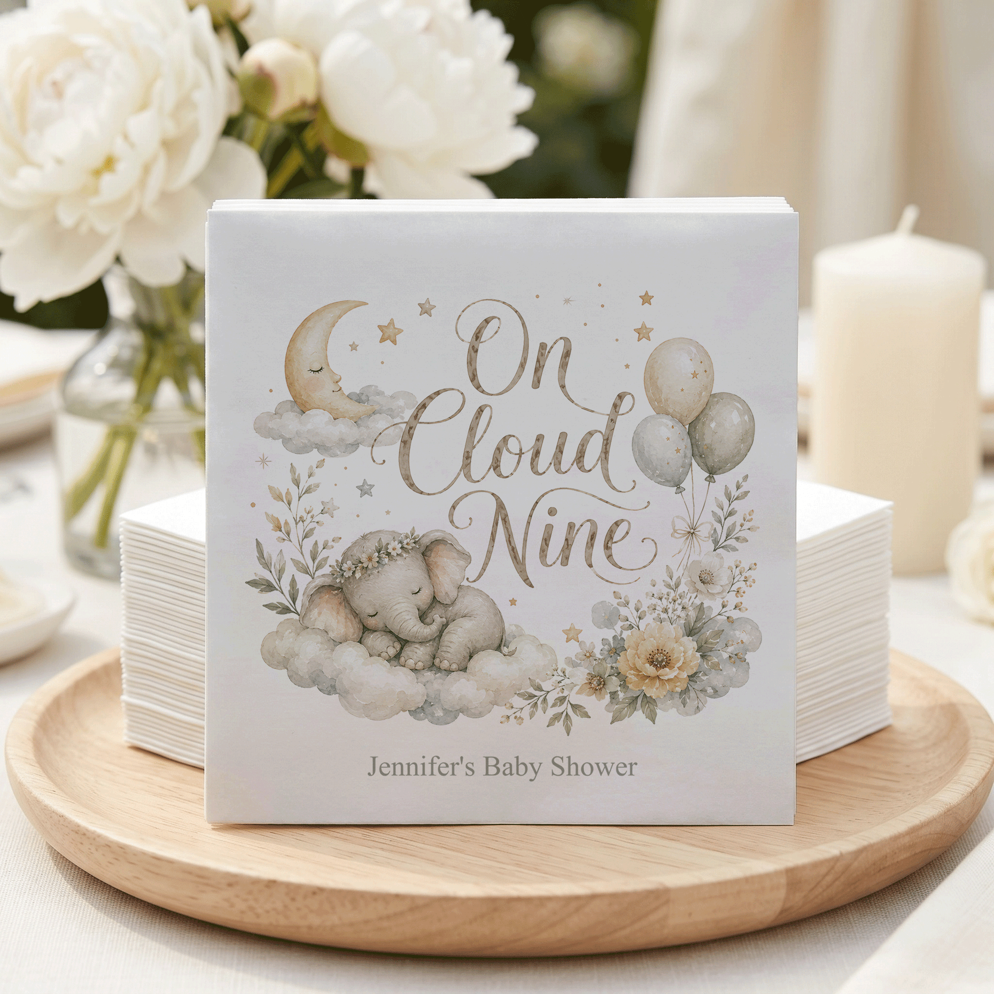 On Cloud Nine Neutral Baby Shower Napkins, Personalized - Pretty Gifted