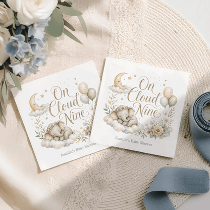 On Cloud Nine Neutral Baby Shower Napkins, Personalized - Pretty Gifted