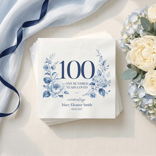 One Hundred Years Loved · Custom 100th Birthday Napkins - Pretty Gifted