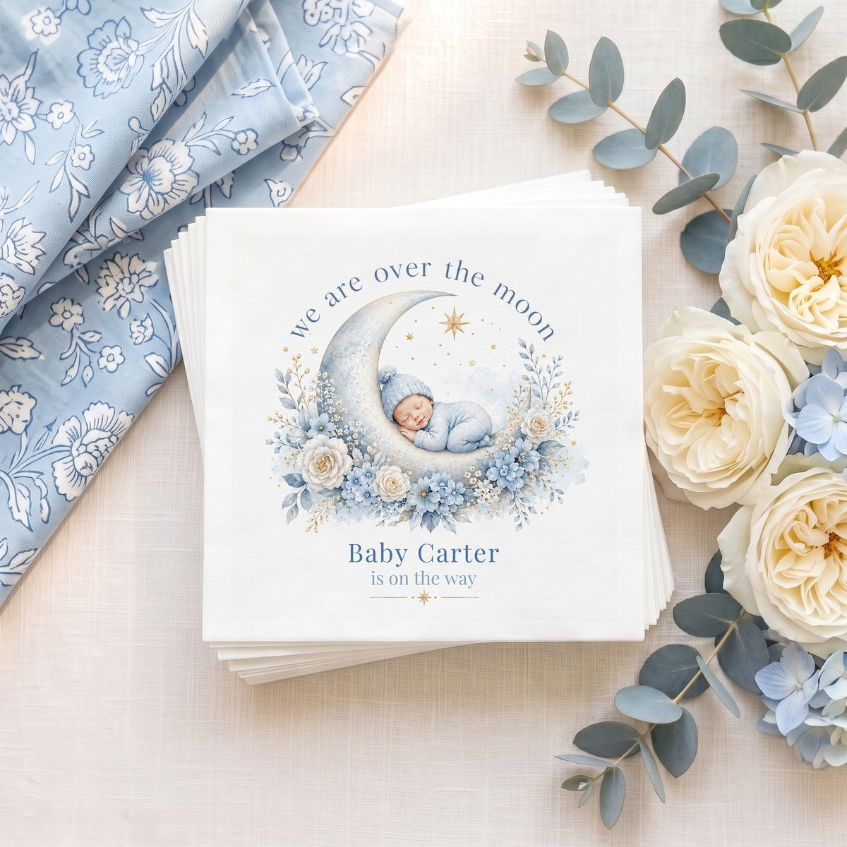 Over the Moon Baby Shower Napkins with Custom Name - Pretty Gifted