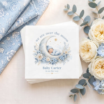 Over the Moon Baby Shower Napkins with Custom Name - Pretty Gifted